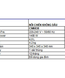 Nồi chiên không dầu Comet CM6838 4 lít