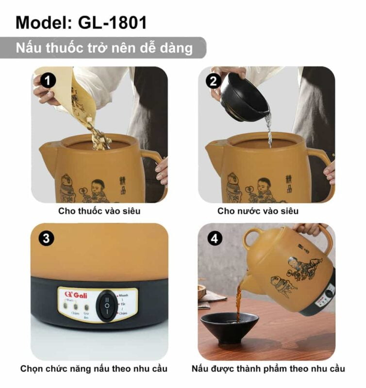 Siêu sắc thuốc Gali GL-1801 3.3 lít công tắc 3 chức năng Siêu sắc thuốc Gali GL-1801