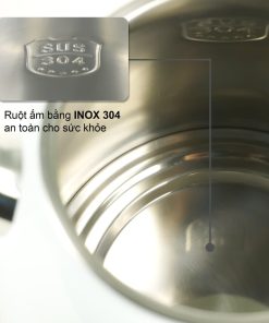 Thân ấm và nắp ấm làm bằng Inox 304 chất lượng cao, không gỉ sét