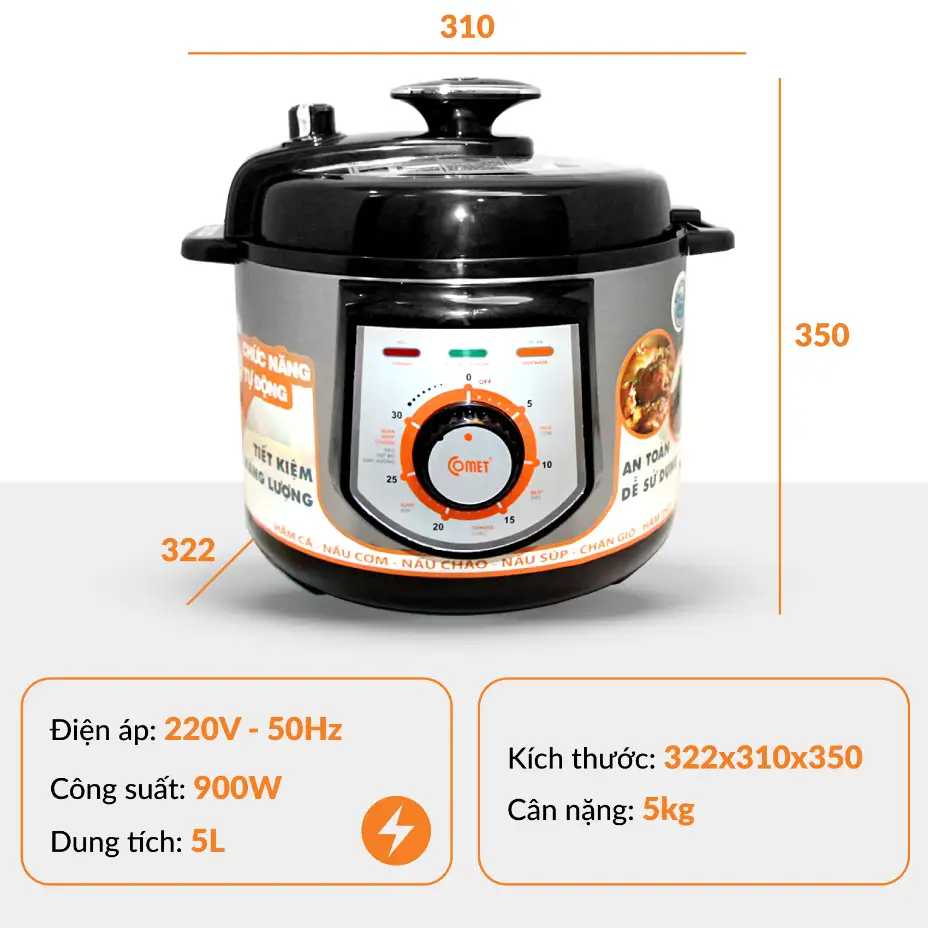Nồi áp suất CM6150 5 lít Nồi áp suất điện 5L COMET - CM6150
