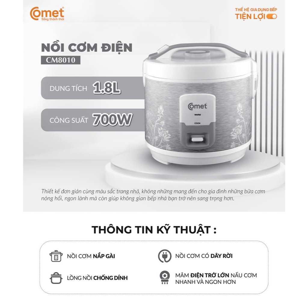 Nồi cơm điện nắp gài COMET CM8010 1.8L
