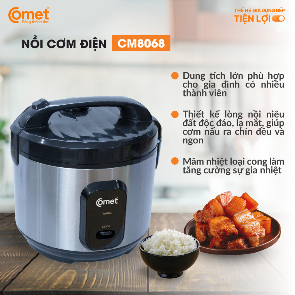 Nồi cơm điện nắp gài lòng niêu 1,8L COMET - CM8068