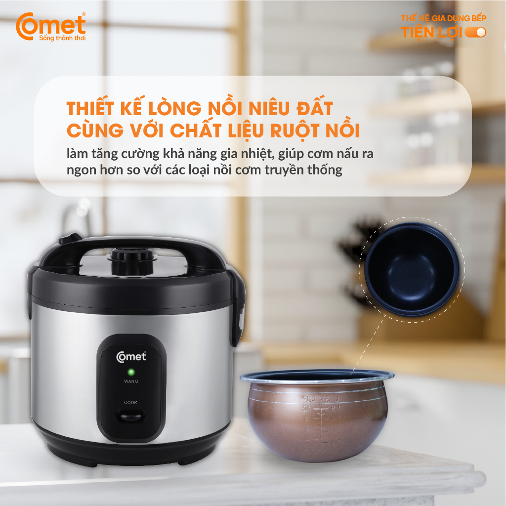 Nồi cơm điện nắp gài lòng niêu 1,8L COMET - CM8068