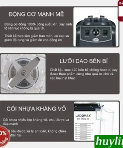 Máy xay sinh tố công nghiệp Ladomax HA-9116 - 2680W - dung tích 1.8 lít - Có hẹn giờ 35s - 60s - 90s