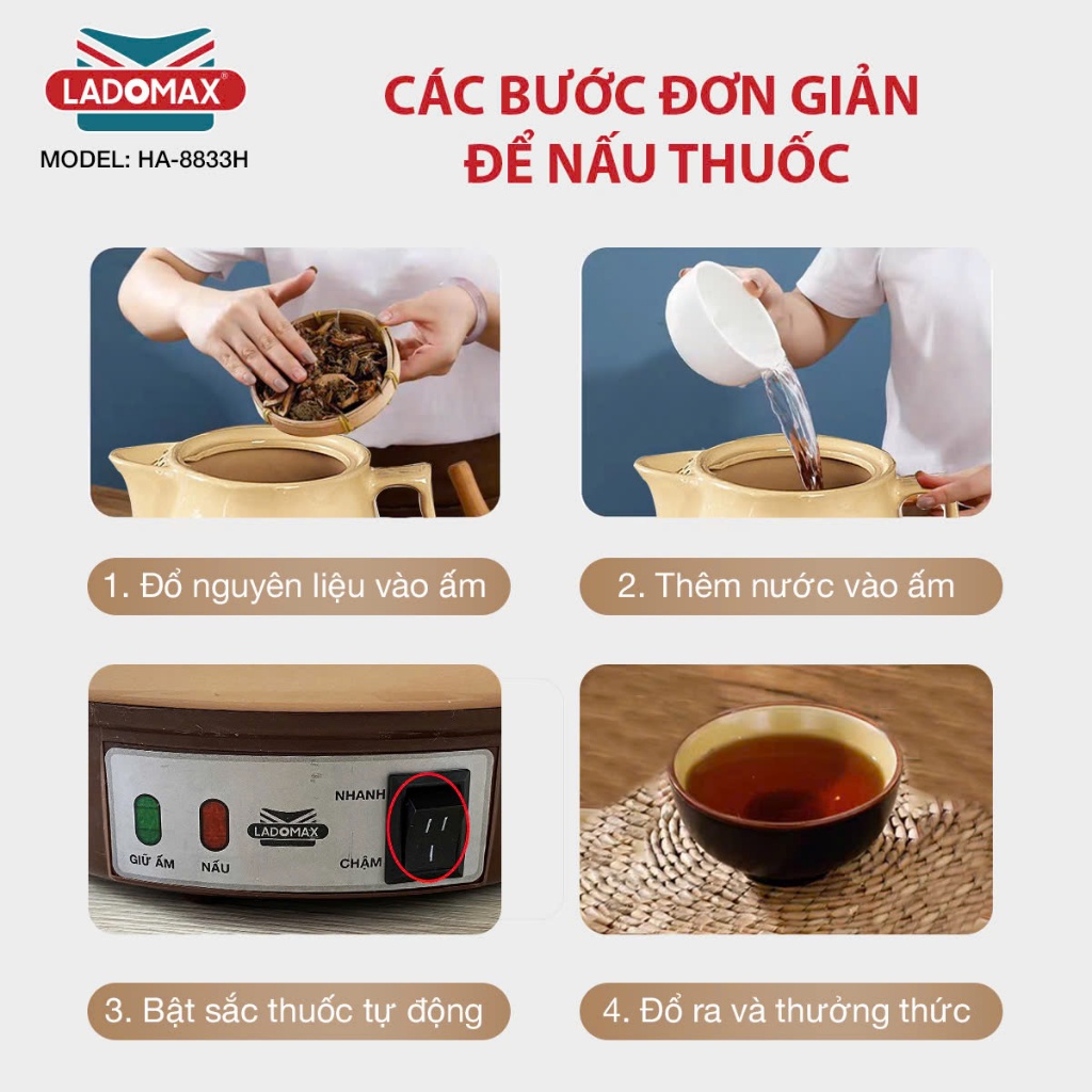 Ấm Sắc Thuốc LADOMAX HA-8833H 3.3 Lít