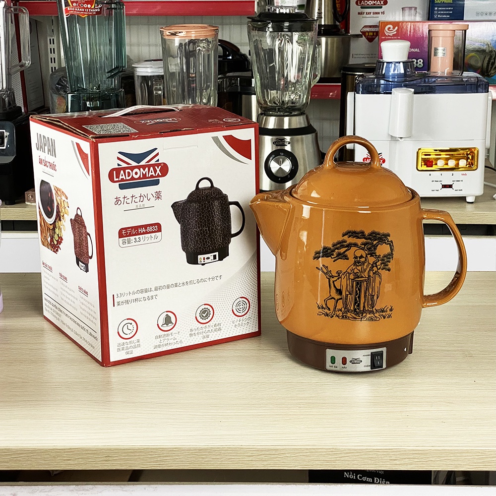 Siêu thuốc 3.3L Ladomax HA-8833 thân gốm sứ tráng men tự động ngắt khi sắc thuốc còn 1 chén