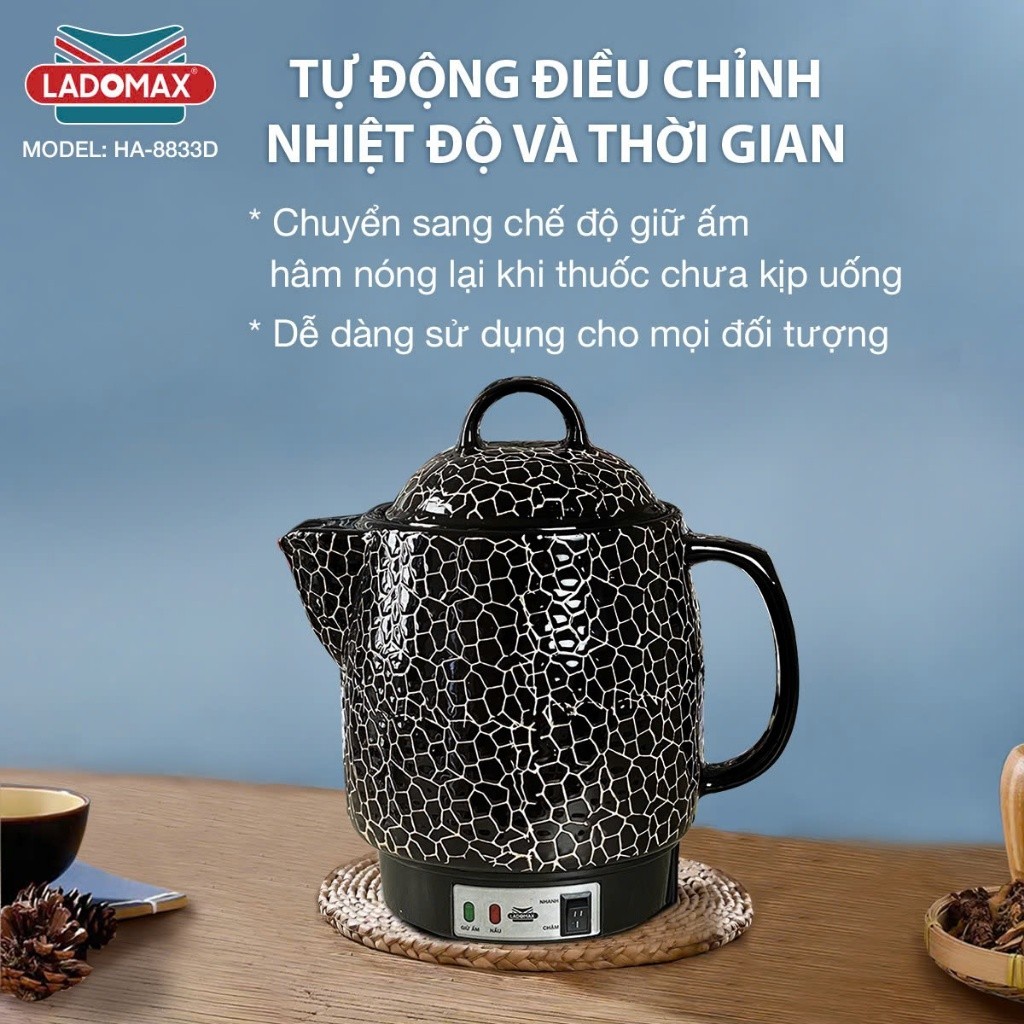Ấm Sắc Thuốc LADOMAX HA- 8833D 3,3L Có Chuông Báo Mâm Nhiệt Inox Giữ Ấm 2 Chế Độ Nấu