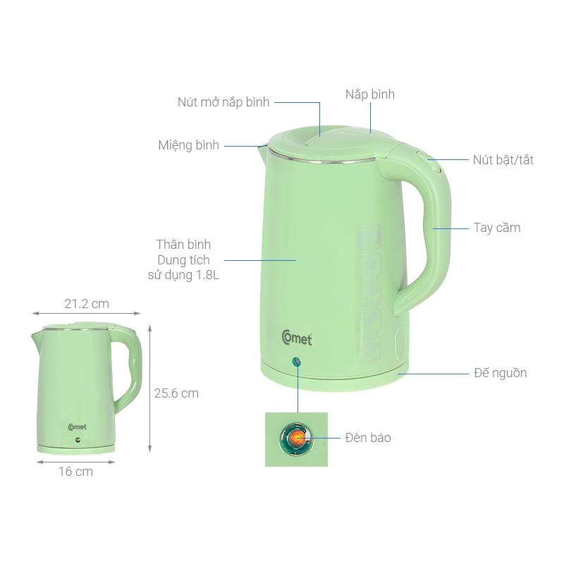 Bình đun siêu tốc COMET CM8218 1.8 lít