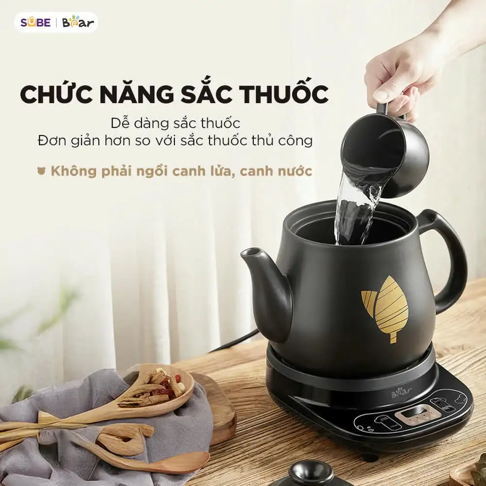 Ấm sắc thuốc Bear HTM-4H40X 4 Lít chỉ với một nút bấm bạn sẽ có ấm thuốc an toàn hiệu quả Ấm sắc thuốc Bear HTM-4H40X 4 Lít