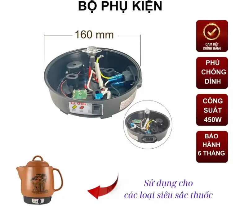 Bộ Sinh Nhiệt Gù Siêu Sắc Thuốc Gang Đúc Phủ Men Điện Trở 450W Thay Thế Chuẩn Bộ Sinh Nhiệt Gù Siêu Sắc Thuốc Gang Đúc Phủ Men Điện Trở 450W Thay Thế Chuẩn - Ảnh 4
