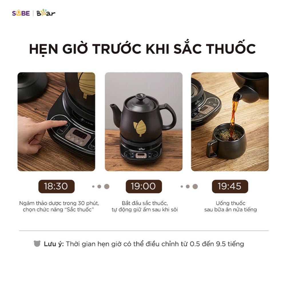 Ấm sắc thuốc Bear 4L bản Tiếng Việt gốm sứ cao cấp an toàn