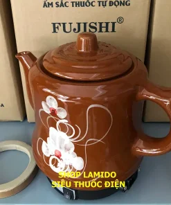 Siêu sắc thuốc điện GỐM SỨ BÁT TRÀNG Fujishi 2.8 lít HK-33BX BÔNG NÂU Ấm thuốc điện nấu tự động ngắt