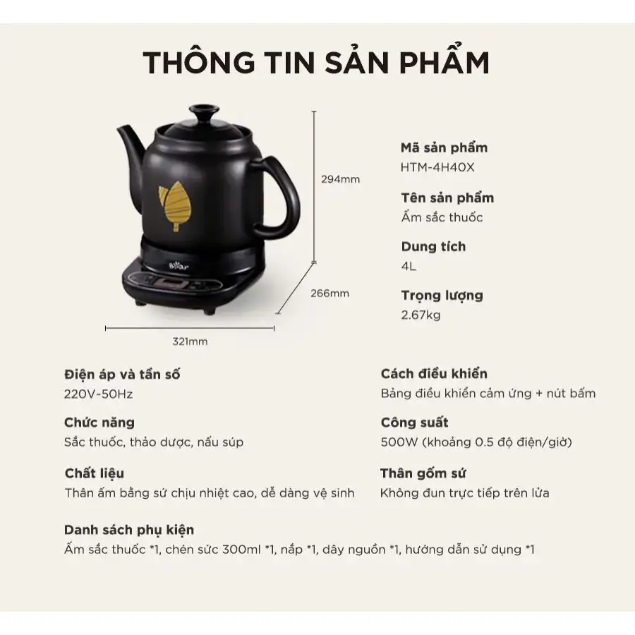 Ấm Sắc Thuốc Bằng Điện BEAR 4.0L Ấm Sắc Thuốc Bắc Gốm Sứ Chịu Nhiệt Bình Đun Nước Pha Trà Ấm Sắc Thuốc Điện HTM-4H40X Ấm Sắc Thuốc Bằng Điện BEAR 4.0L Ấm Sắc Thuốc Bắc Gốm Sứ Chịu Nhiệt Bình Đun Nước Pha Trà Ấm Sắc Thuốc Điện HTM-4H40X - Ảnh 3