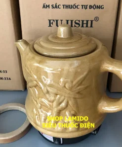 Ấm sắc thuốc điện GỐM SỨ BÁT TRÀNG Fujishi 2.8 lít HK-33BX TRÚC VÀNG Siêu thuốc điện nấu tự động ngắt