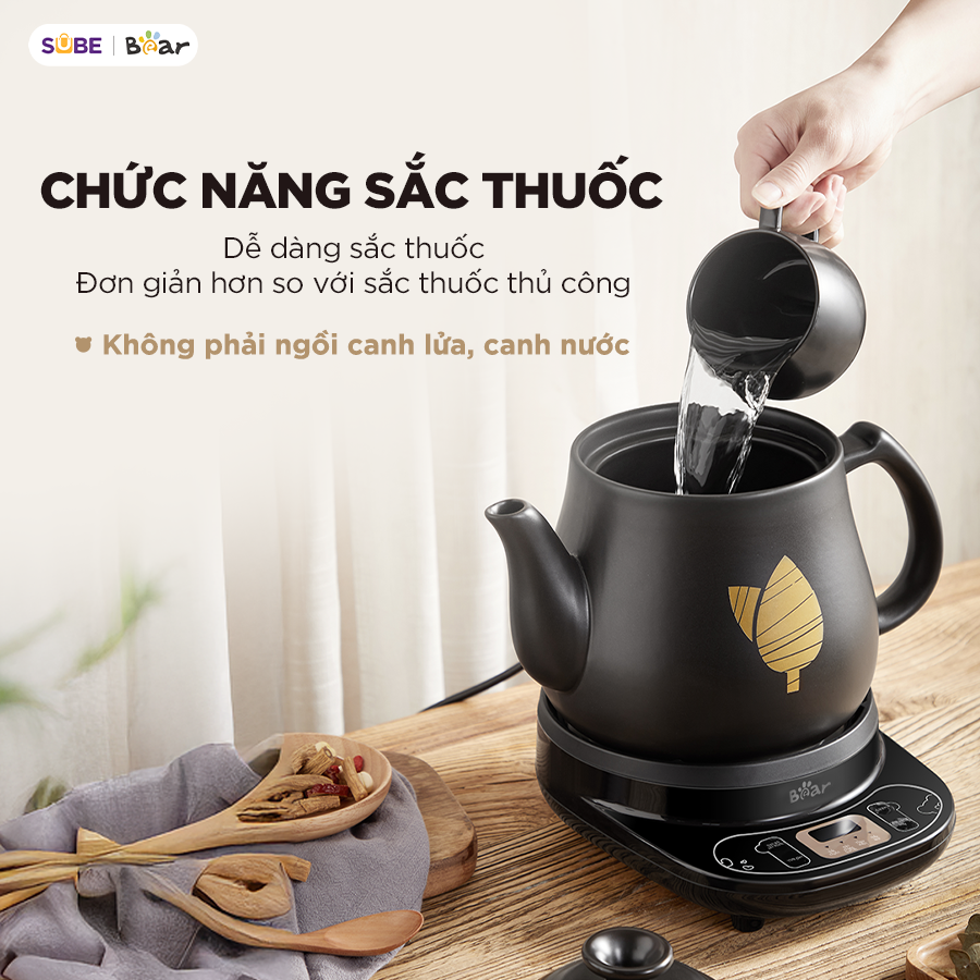 Ấm Sắc Thuốc Bear 4.0L Ấm Sắc Thuốc Bằng Điện Gốm Sứ Chịu Nhiệt Bình Đun Nước Pha Trà Ấm Sắc Thuốc Điện HTM-4H40X