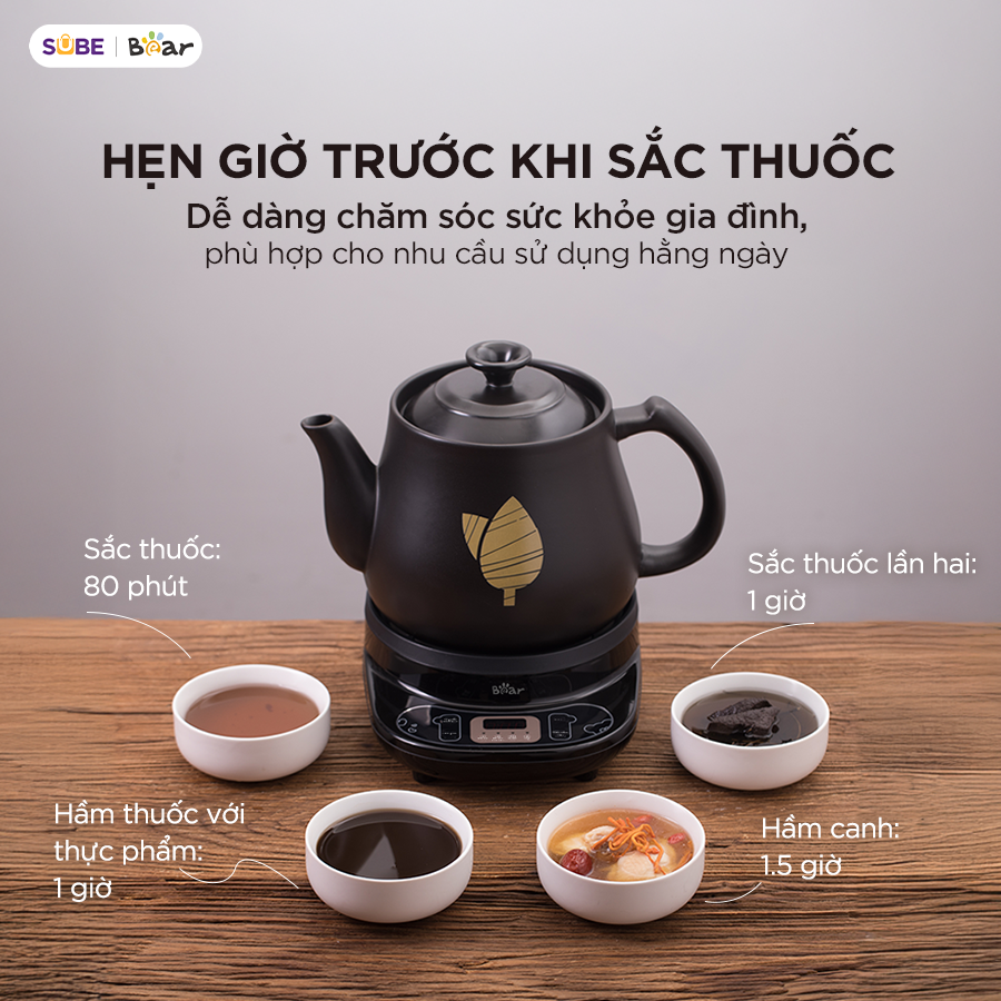 Ấm Sắc Thuốc Bear 4.0L Ấm Sắc Thuốc Bằng Điện Gốm Sứ Chịu Nhiệt Bình Đun Nước Pha Trà Ấm Sắc Thuốc Điện HTM-4H40X