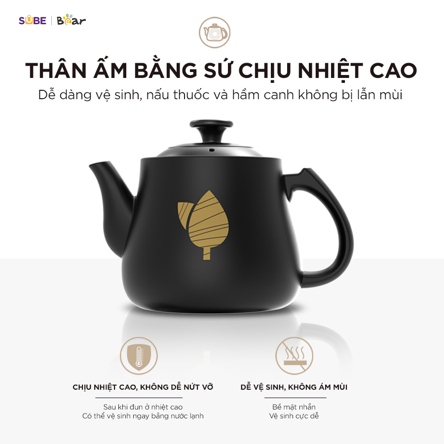 Ấm Sắc Thuốc Bear 4.0L Ấm Sắc Thuốc Bằng Điện Gốm Sứ Chịu Nhiệt Bình Đun Nước Pha Trà Ấm Sắc Thuốc Điện HTM-4H40X