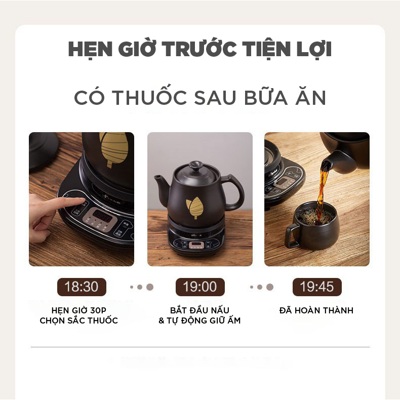 Ấm sắc thuốc 3L đa năng Bear JYH-C30A1 Công suất 500W Giữ Ấm Hẹn Giờ Làm Bằng Gốm Sứ