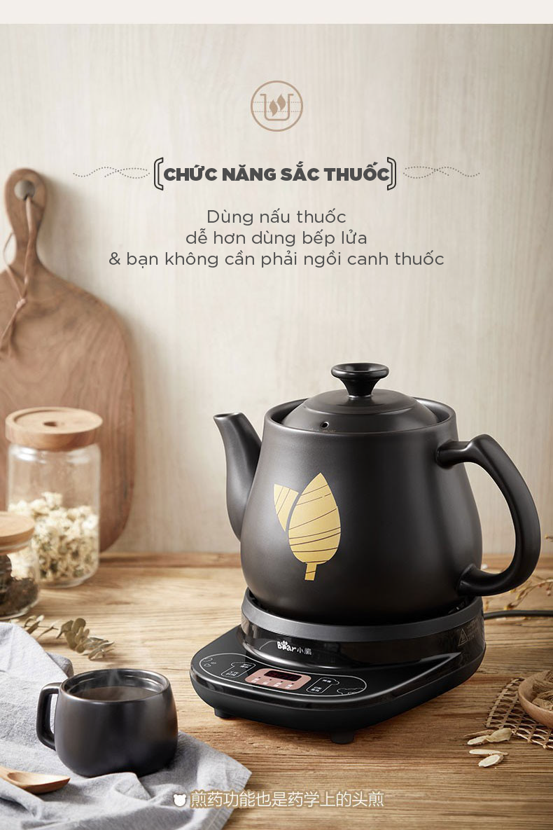 Ấm sắc thuốc 3L đa năng Bear JYH-C30A1 Công suất 500W Giữ Ấm Hẹn Giờ Làm Bằng Gốm Sứ
