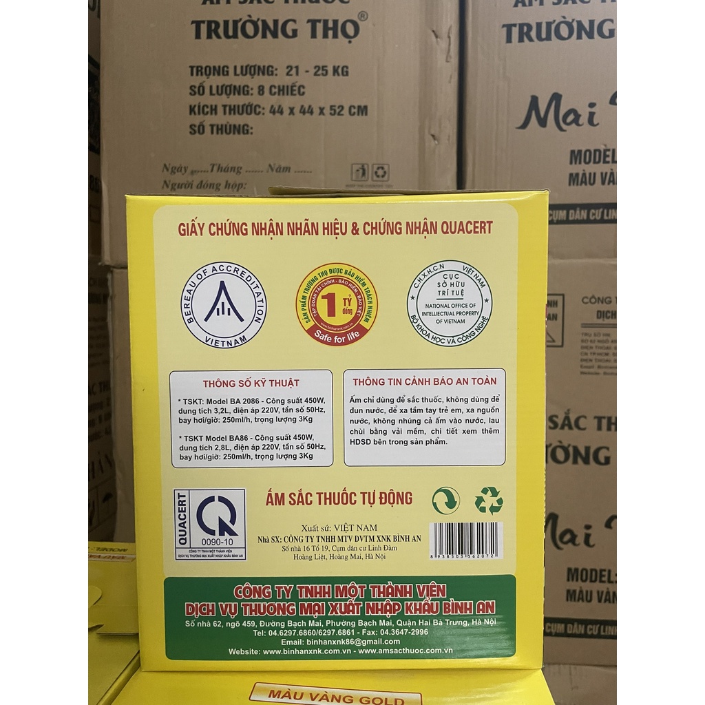 Ấm sắc thuốc Trường Thọ Mai Vàng 2.8L công suất 450W Có chuông báo