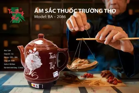 Ấm Sắc Thuốc Trường Thọ BA-2086 Dung Tích 3,2 lít - Sứ Bát Tràng, 450w - 12  Tháng Bảo Hành - Trí Hưng