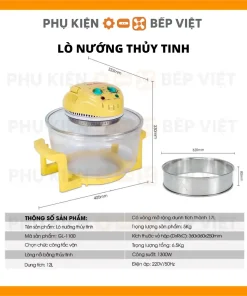 Nắp lò nướng thủy tinh bóng Halogen công suất 1300W, phù hợp các chậu thủy tinh trên thị trường
