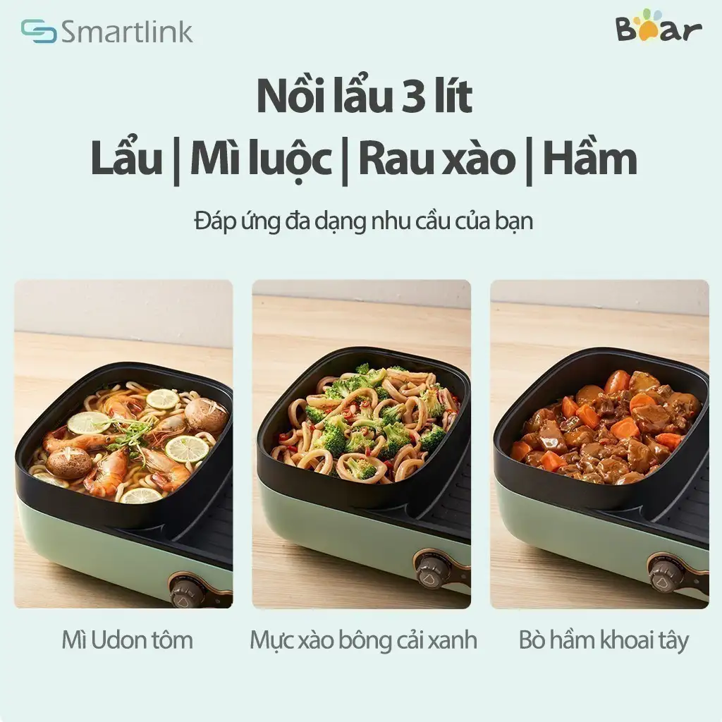 Bếp Nướng Lẩu Điện 3L Đa Năng 2in1 Bear DKL-C15G1 - Chính Hãng - BH 18 Tháng Bếp Nướng Lẩu Điện 3L Đa Năng 2in1 Bear DKL-C15G1 - Chính Hãng - BH 18 Tháng - Ảnh 6