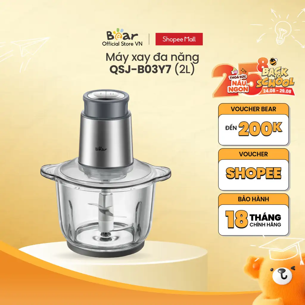 Máy XayThực Phẩm Đa Năng 2L Bear QSJ-B03Y7 - Hàng Chính Hãng - Bảo Hành 18 Tháng Máy XayThực Phẩm Đa Năng 2L Bear QSJ-B03Y7 - Hàng Chính Hãng - Bảo Hành 18 Tháng
