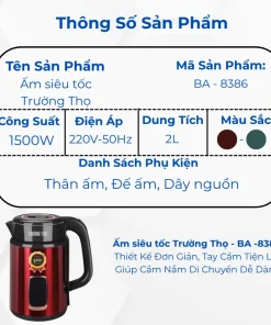 Alternative view of Ấm siêu tốc Trường Thọ BA-8386 dung tích 2L 2 lớp Inox 304