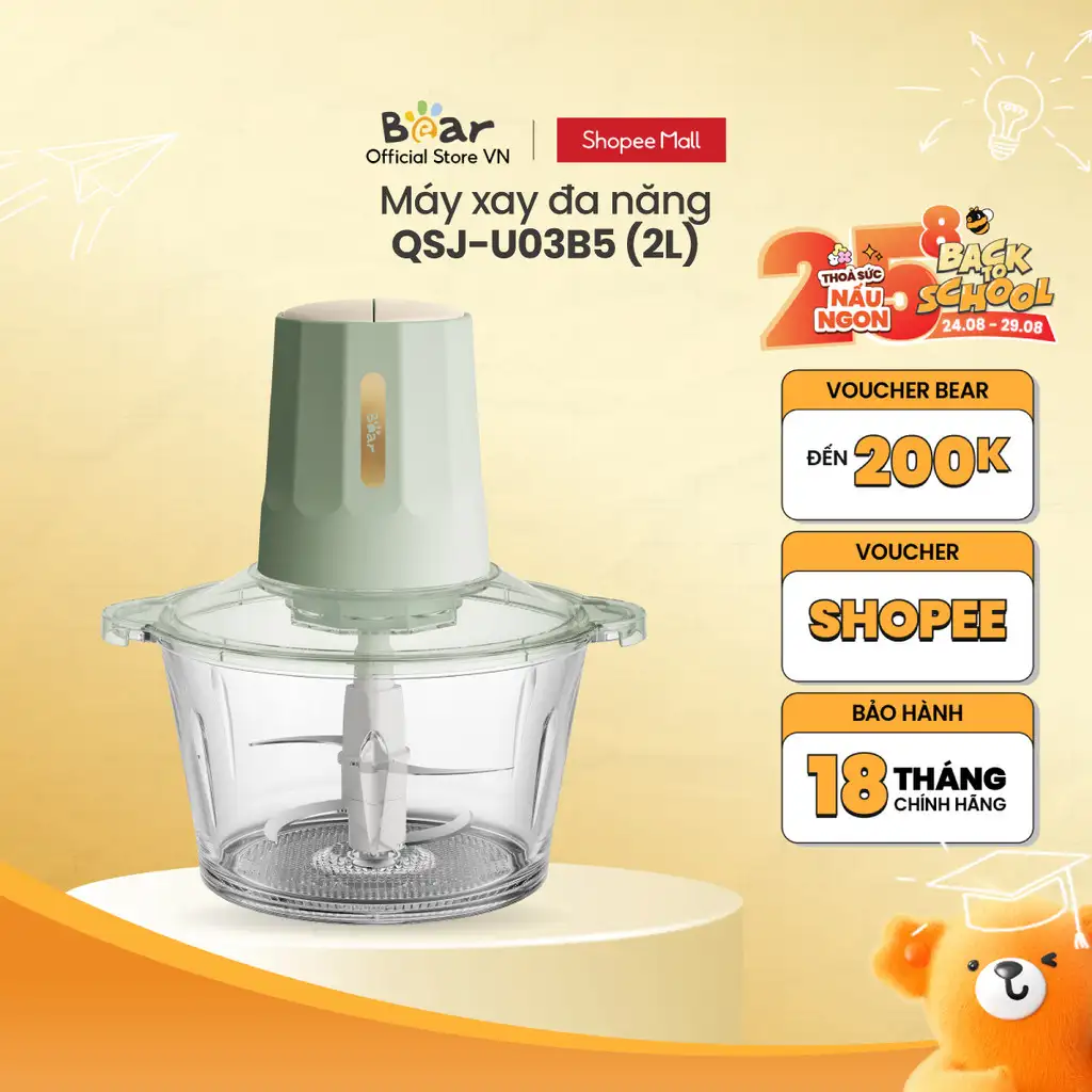 [Tặng thêm 1 bộ lưỡi xay] Máy Xay Thực Phẩm Đa Năng 2L QSJ-U03B5 - Hàng Chính Hãng