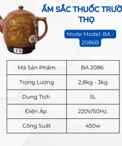 Alternative view of Ấm sắc thuốc Tự Động Trường Thọ Dáng Bầu BA-2086 Gốm Bát Tràng Cao Cấp