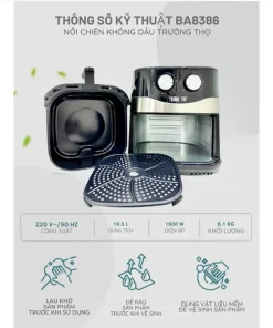 Nồi chiên không dầu Trường Thọ 10.5 lít Cơ chế tự ngắt lòng nồi chống dính cao cấp