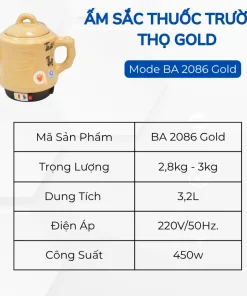 Alternative view of Ấm sắc thuốc Tự Động Trường Thọ BA-2086 Trùng Trúc Dung tích 3.2L Gốm Bát Tràng Cao Cấp