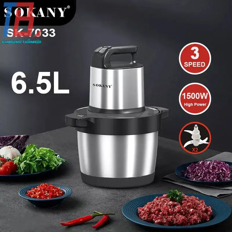 Máy xay thịt Sokany SK-7033 cối inox, dung tích 6.5 lít, công suất 1500W, 3 tốc độ xay - Bảo hành 12 tháng Máy xay thịt Sokany SK-7033