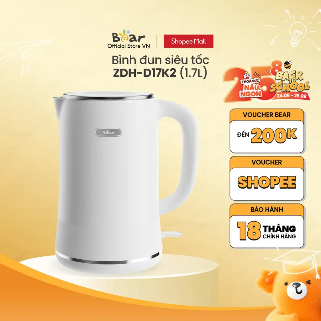 Ấm Đun Siêu Tốc 1.7L Bear ZDH-D17K2 - Hàng Chính Hãng