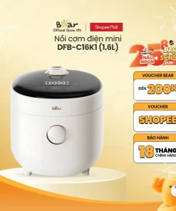 Nồi cơm điện MINI 0.5L (2 người ăn) (dung tích tổng 1.6L) Bear DFB-C16K1 - Hàng Chính Hãng