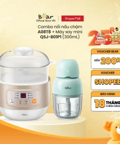 Combo Nồi Nấu Cháo Chậm 0.8L Bear DDZ-A08T8 Và Máy Xay Ăn Dặm Bear QSJ-B01P1 300ml