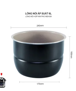 Lòng nồi áp suất điện 6 lít Ruột nồi áp suất Inox 304 đúc nguyên khối