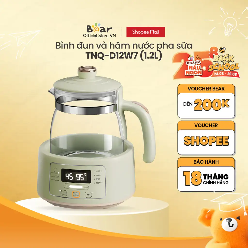 Máy Đun Nước Đa Năng Bear TNQ-D12W7 Máy Hâm Sữa Thông Minh Khử Clo Pha Sữa An Toàn Cho Bé Dễ Dàng Sử Dụng