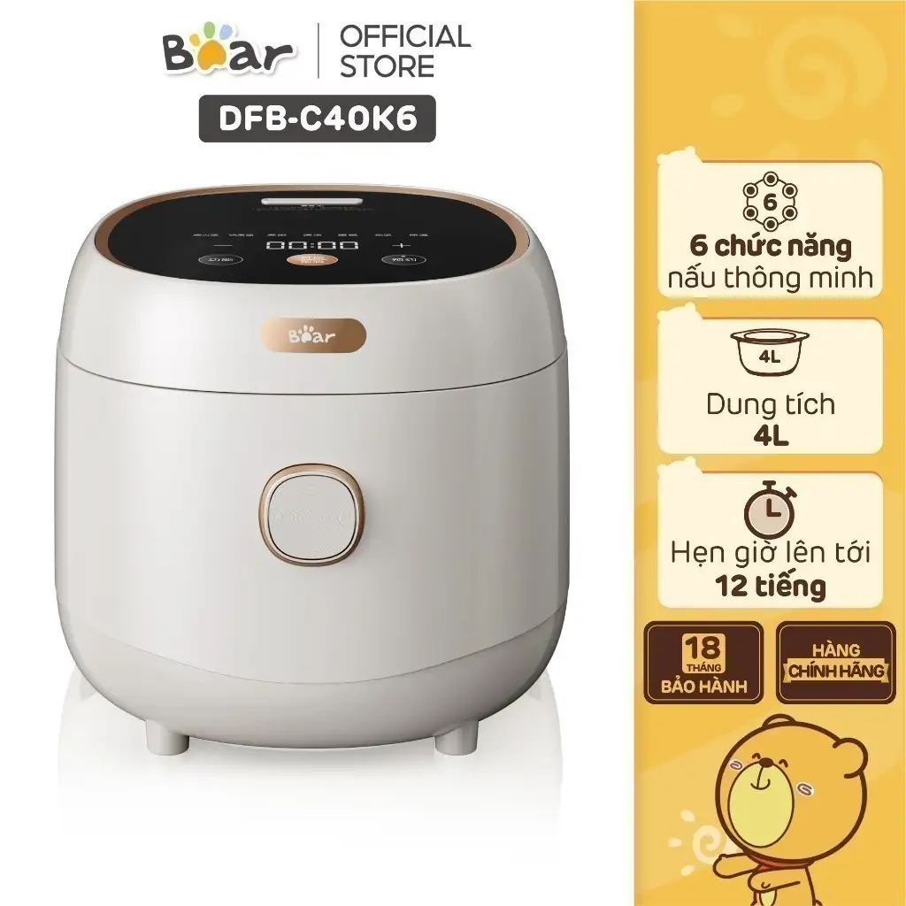 Nồi Cơm Điện 1.5L (lòng nồi 4L) Bear DFB-C40K6 - Hàng chính hãng -BH 18 tháng Nồi Cơm Điện 1.5L (lòng nồi 4L) Bear DFB-C40K6 - Hàng chính hãng -BH 18 tháng - Ảnh 2