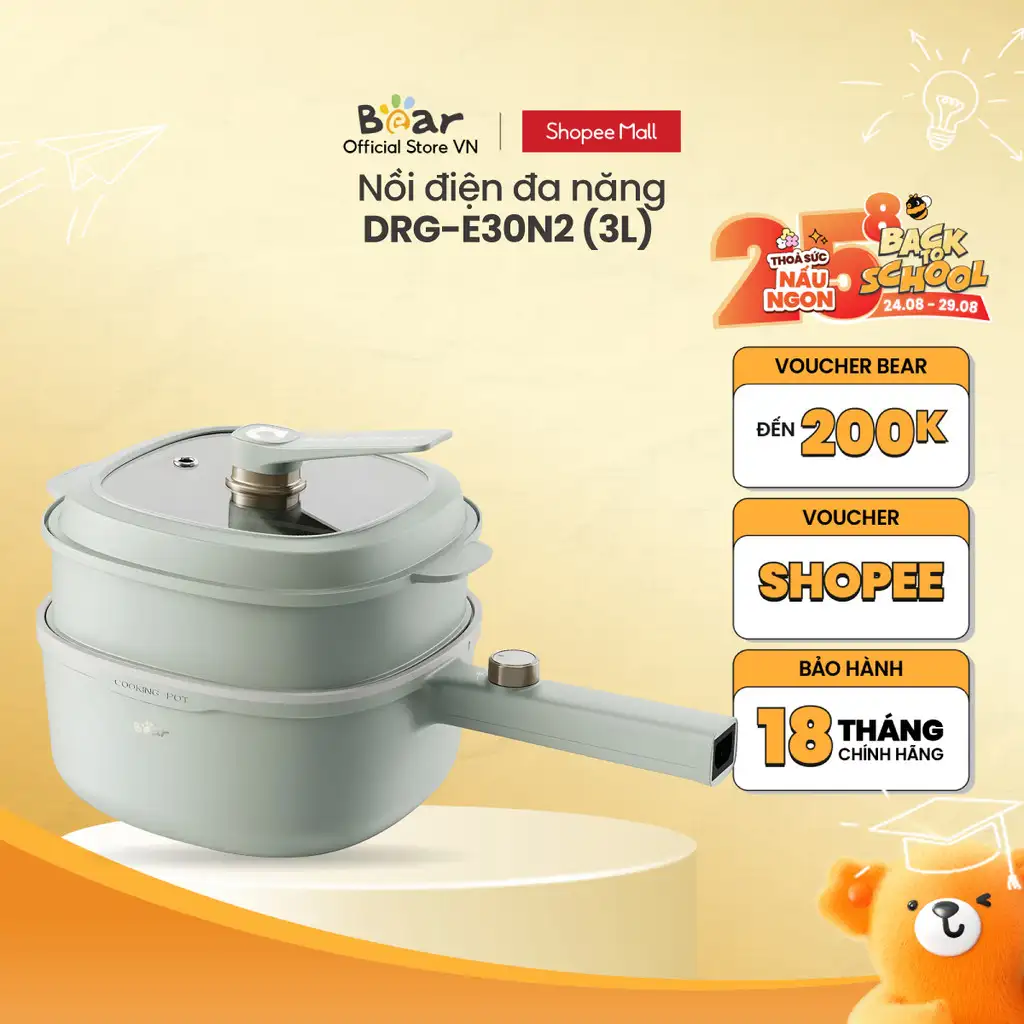 Nồi điện đa năng Bear 3L 1000W DRG-E30N2 - Hàng Chính Hãng