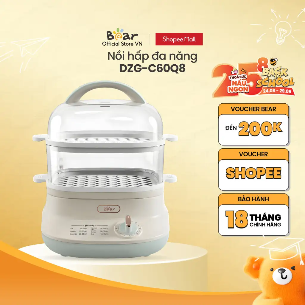 Nồi hấp thức ăn đa năng Bear DZG-C60Q8 - Hàng Chính Hãng BH 18 tháng
