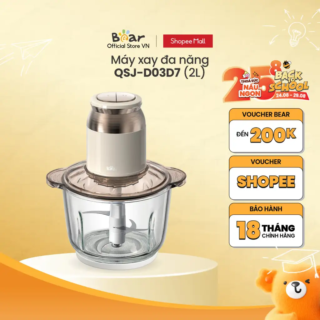 Máy xay thịt, thực phẩm 2L Bear QSJ-D03D7 - Hàng chính hãng