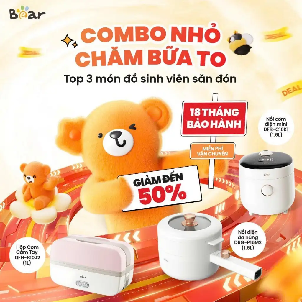 [Combo tựu trường] Nồi điện đa năng 1.6L  DRG-P16M2 - Hộp Cơm Cầm Tay 1L DFH-B10J2 - Nồi cơm điện mini 1.6L DFB-C16K1