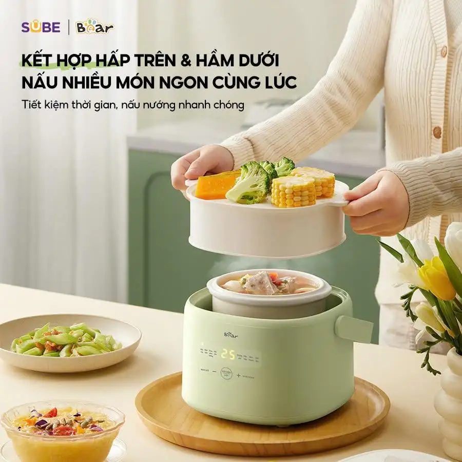 Nồi nấu cháo chậm Bear SC-4H10E 1L