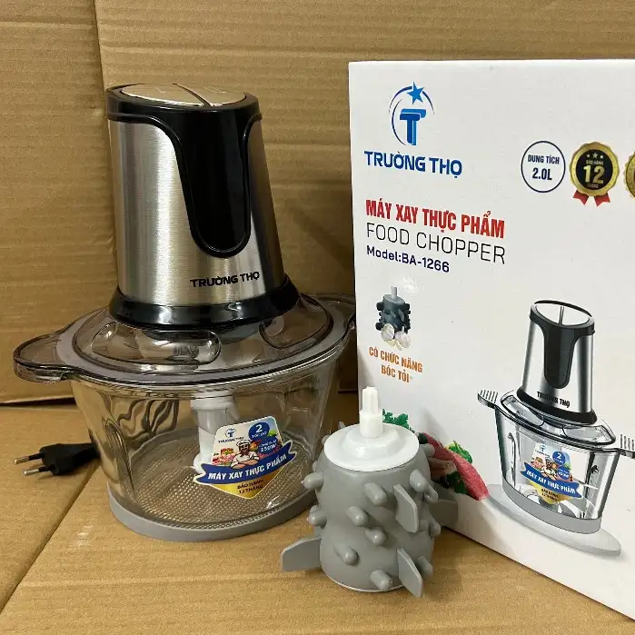 Máy Xay Thịt Trường Thọ BA-1266 2L cối thủy tinh 400W kèm dụng cụ bóc tỏi Máy Xay Thịt Trường Thọ BA-1266