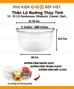 Nắp lò nướng thủy tinh bóng Halogen công suất 1300W, phù hợp các chậu thủy tinh trên thị trường