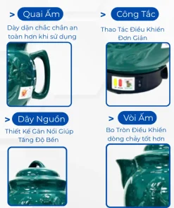 Ấm sắc thuốc Tự Động Trường Thọ 5L BA-1188B Gốm Bát Tràng Cao Cấp