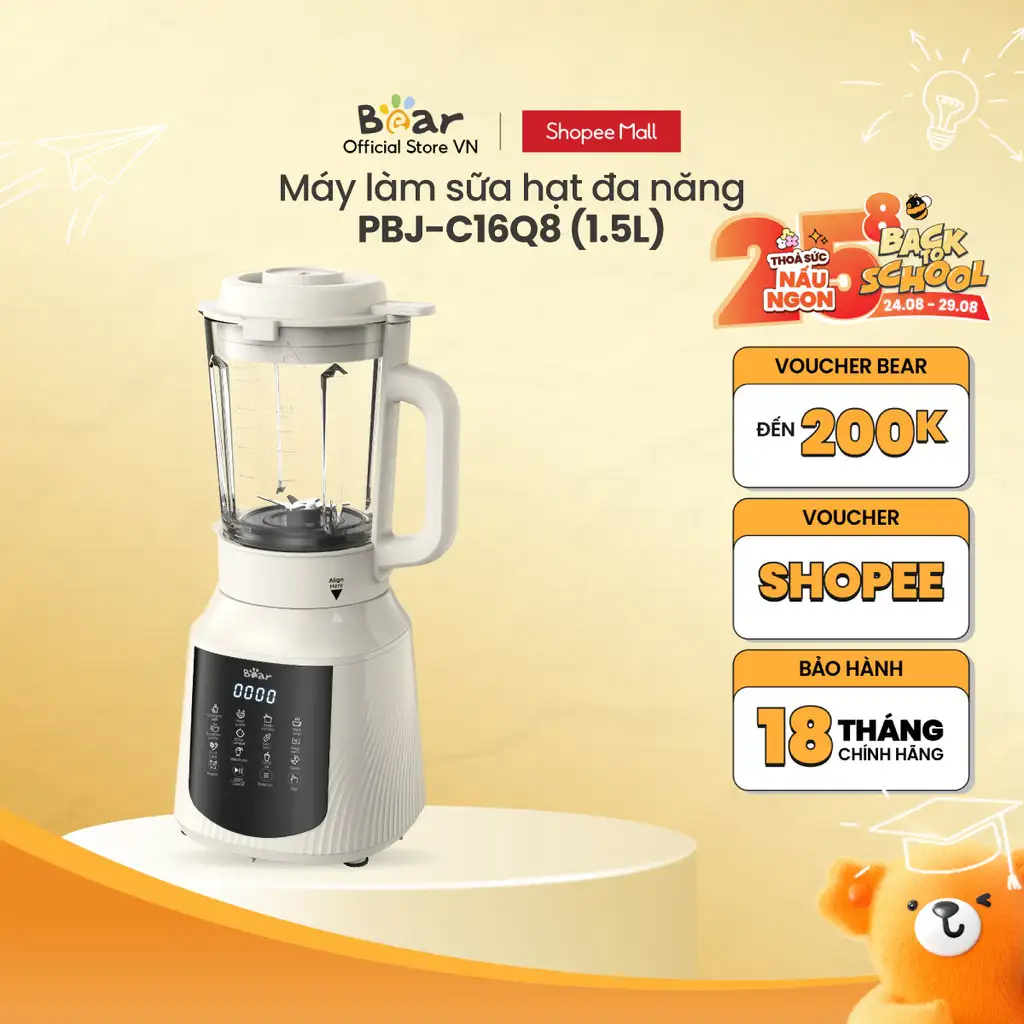 Máy làm sữa hạt đa năng 1.5L Bear PBJ-C16Q8 - Hàng Chính Hãng