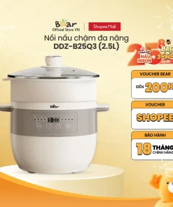 Nồi Nấu Chậm 2.5L Đa Năng Bear DDZ-B25Q3 (KÈM XỬNG HẤP) - Hàng Chính Hãng